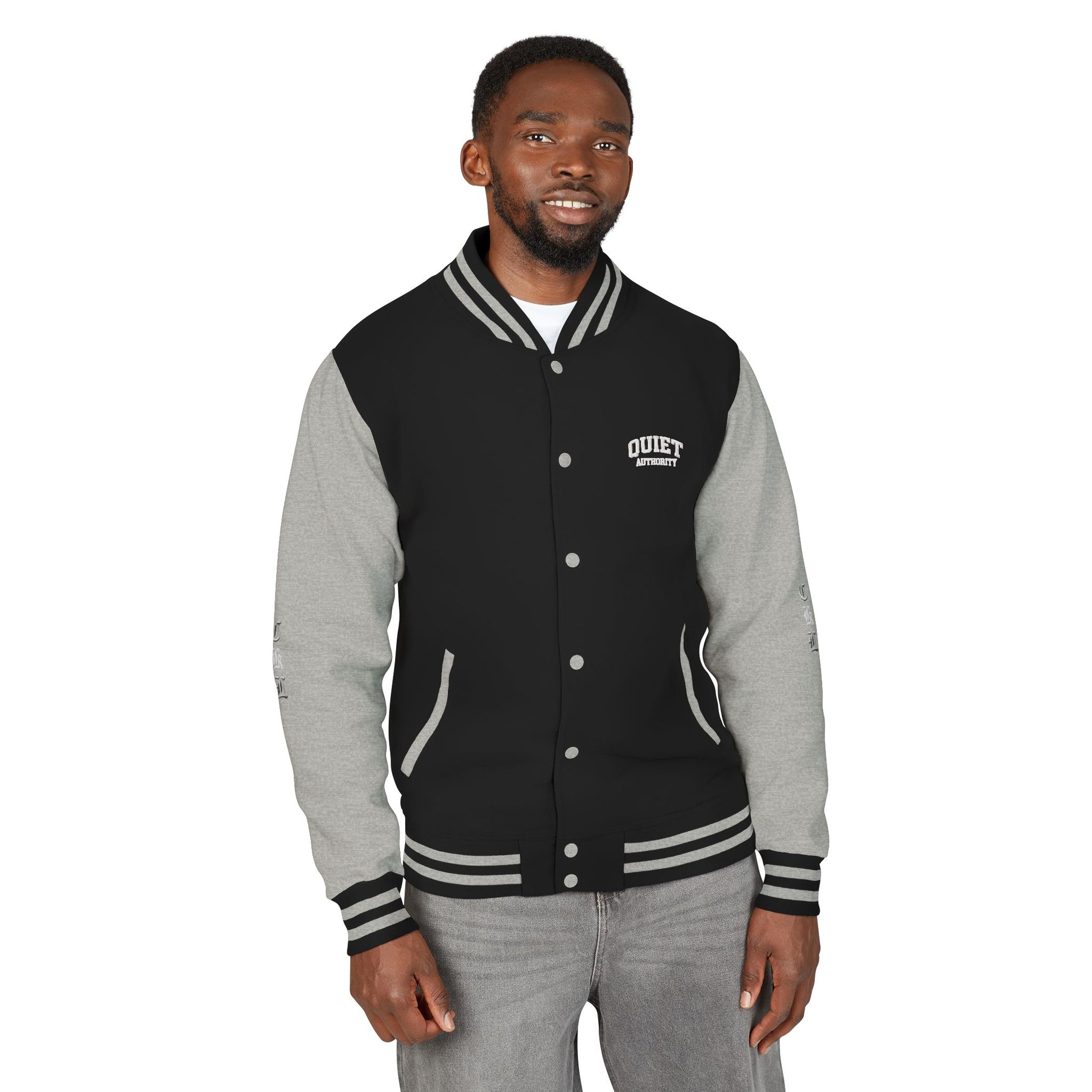 Craftklart UK underground varsity jacket by Printify featuring retro letterman style, streetwear design, and classic jacket details.