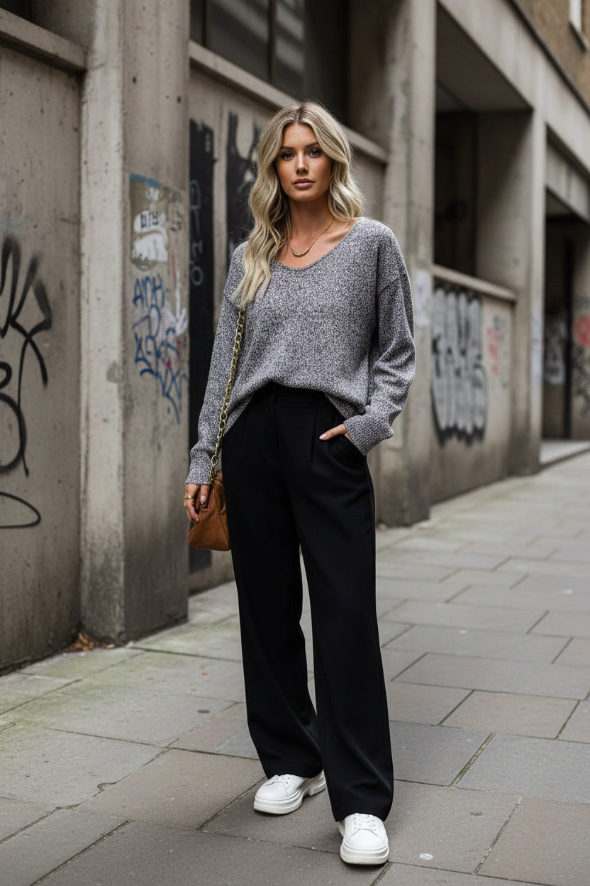 V-neck long sleeved sweater