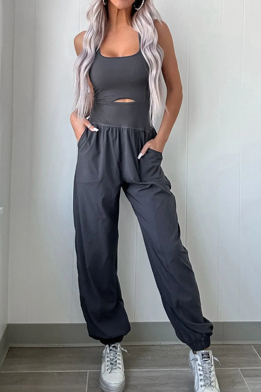 Cutout Square Neck Wide Strap Active Jumpsuit - Premium Activewear from Trendsi - Just $29.96! Shop now at Craftklart.store