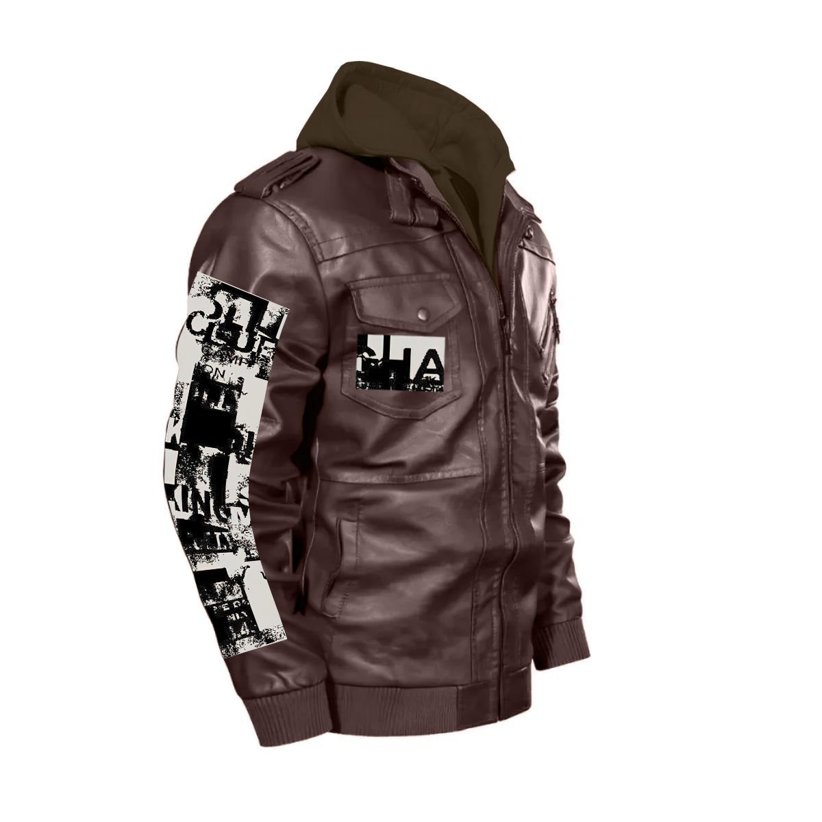 CKL Urban Print Men's Zip PU  Leather Jacket