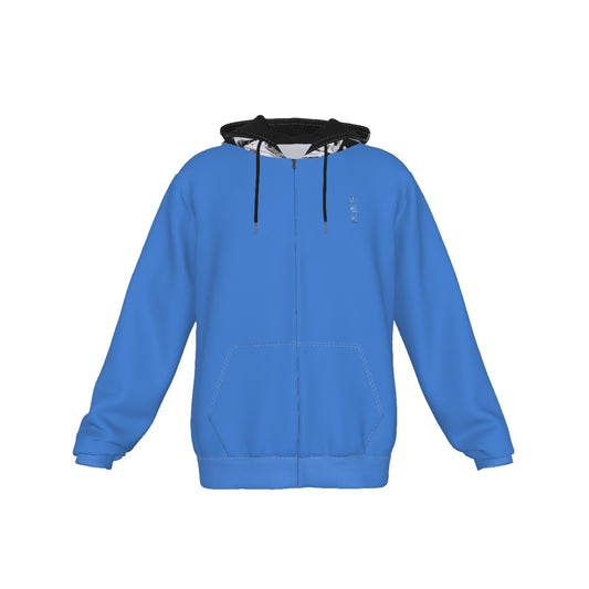Blue All-Over Print Zip Up Hoodie With Pocket - Premium Hoodie from Craftklart.store - Just $34! Shop now at Craftklart.store