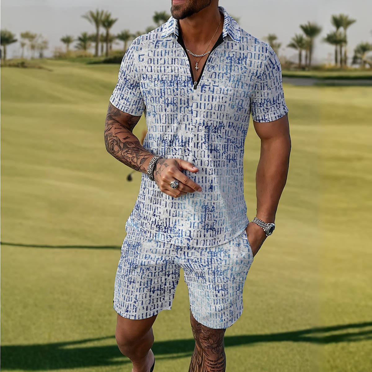 All-Over Print Men's Polo Sportswear Set - Craftklart.store