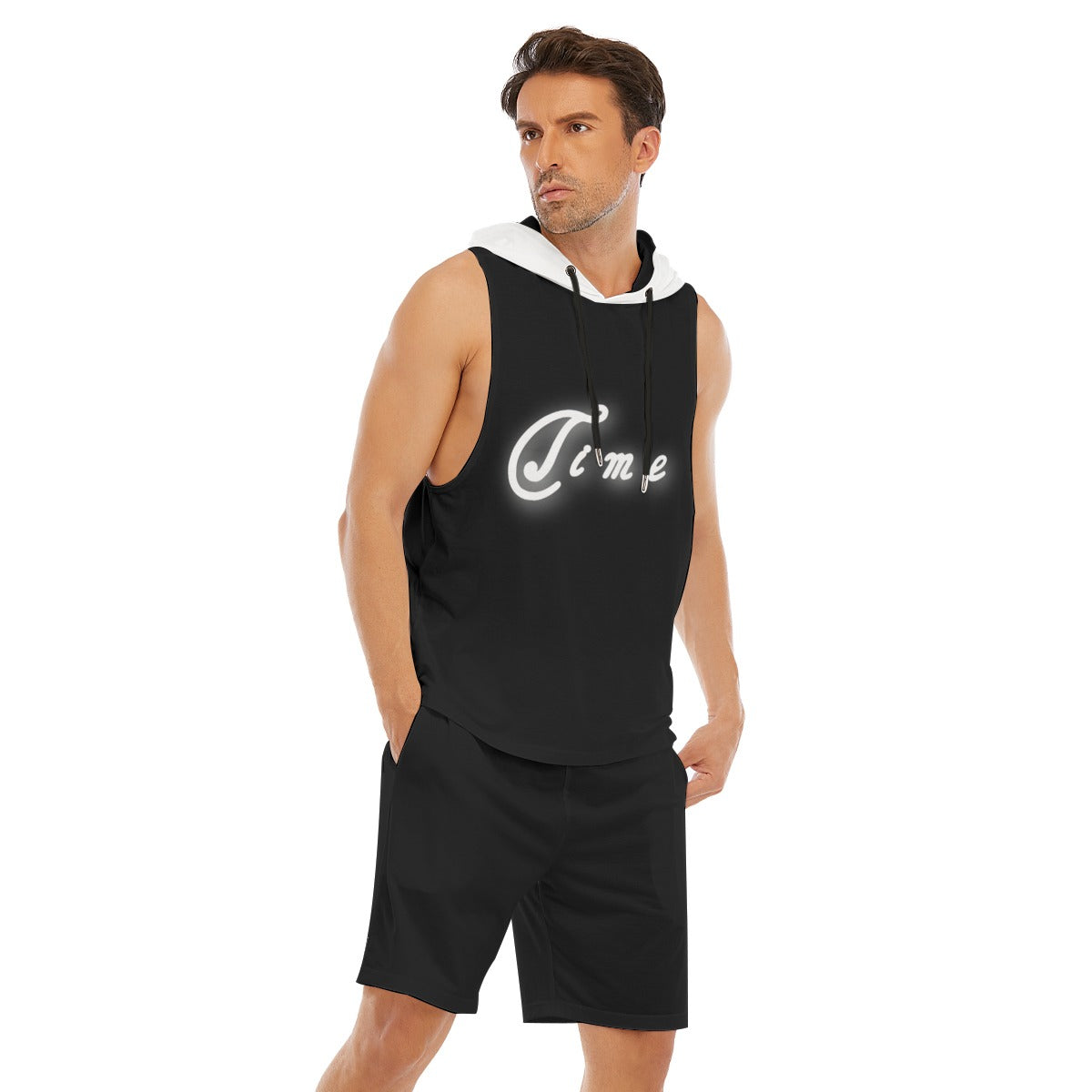 Men's Sleeveless Vest And Shorts Set Black/White - Premium Hoodie from Craftklart.store - Just $28.98! Shop now at Craftklart.store