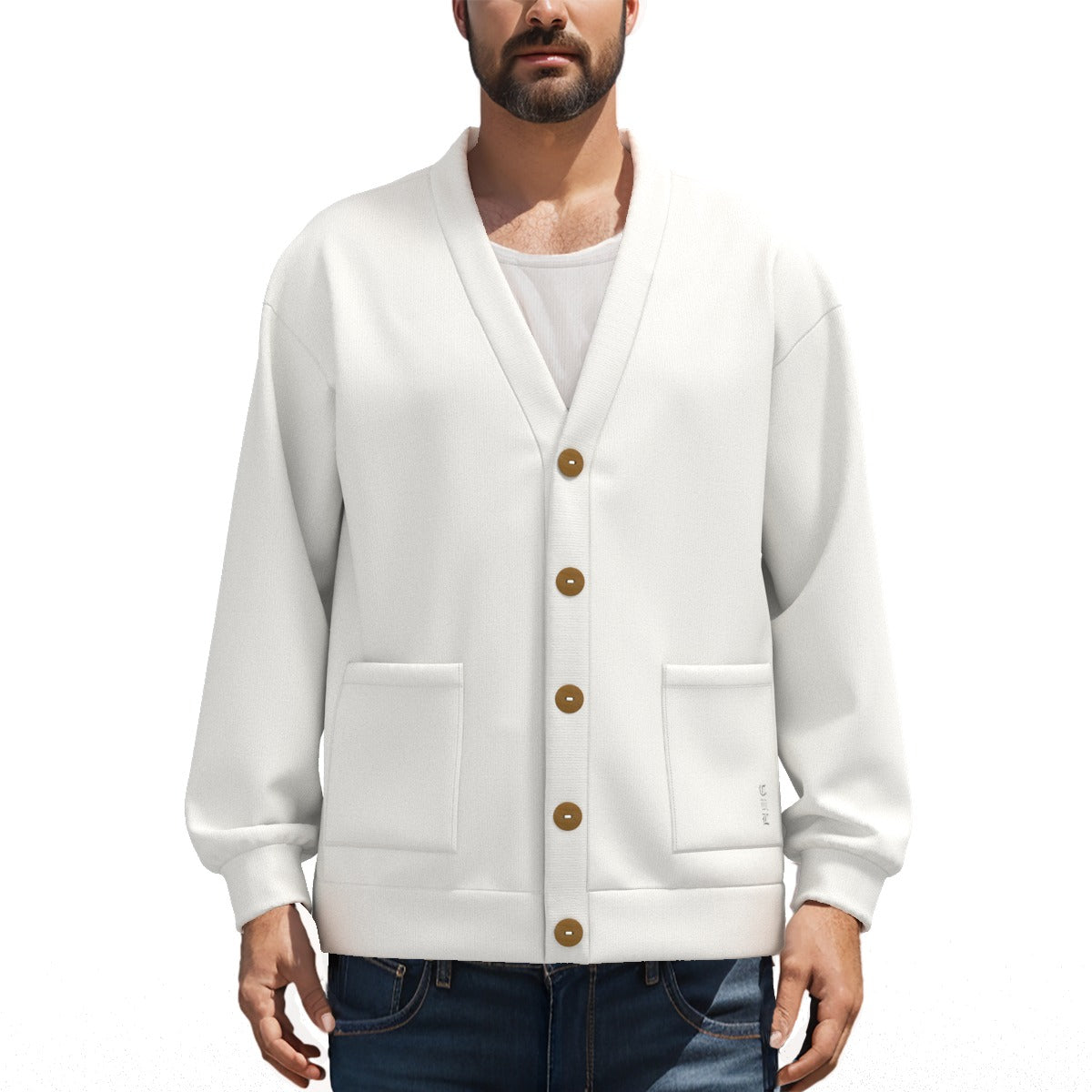 CKL (AOP) V-neck Knitted Fleece Cardigan With Button Closure - Premium Cardigan from Yoycol - Just $75! Shop now at Craftklart.store