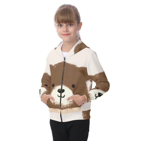 Bear All-Over Print Kid's Zip-up Hoodie With Patch Pocket - Premium Hoodie from Craftklart Dropship - Just $36.38! Shop now at Craftklart.store