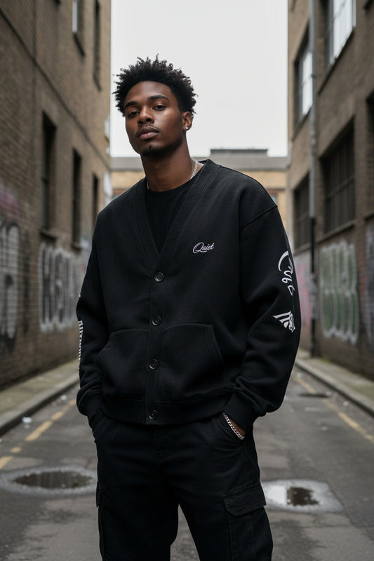 Craftklart men's button-front cotton cardigan jacket in streetwear style, featuring a 360GSM knit and classic design.
