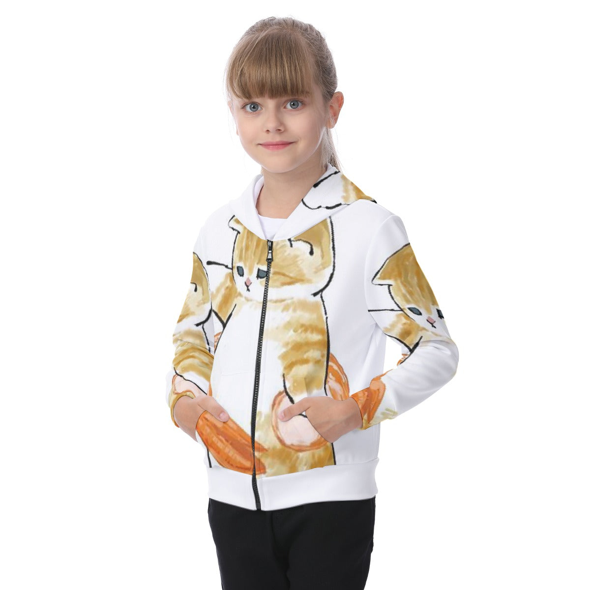 CKL Cat (AOP) Kid's Zip-up Hoodie With Patch Pocket - Premium Kids clothes from Craftklart.store - Just $36! Shop now at Craftklart.store