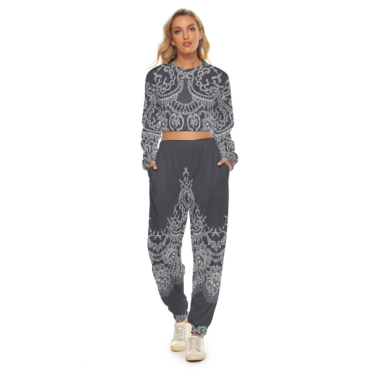 Craftklart Women's Crop 2 Sweatshirt Suit - Premium Sets from Craftklart.store - Just $38.98! Shop now at Craftklart.store