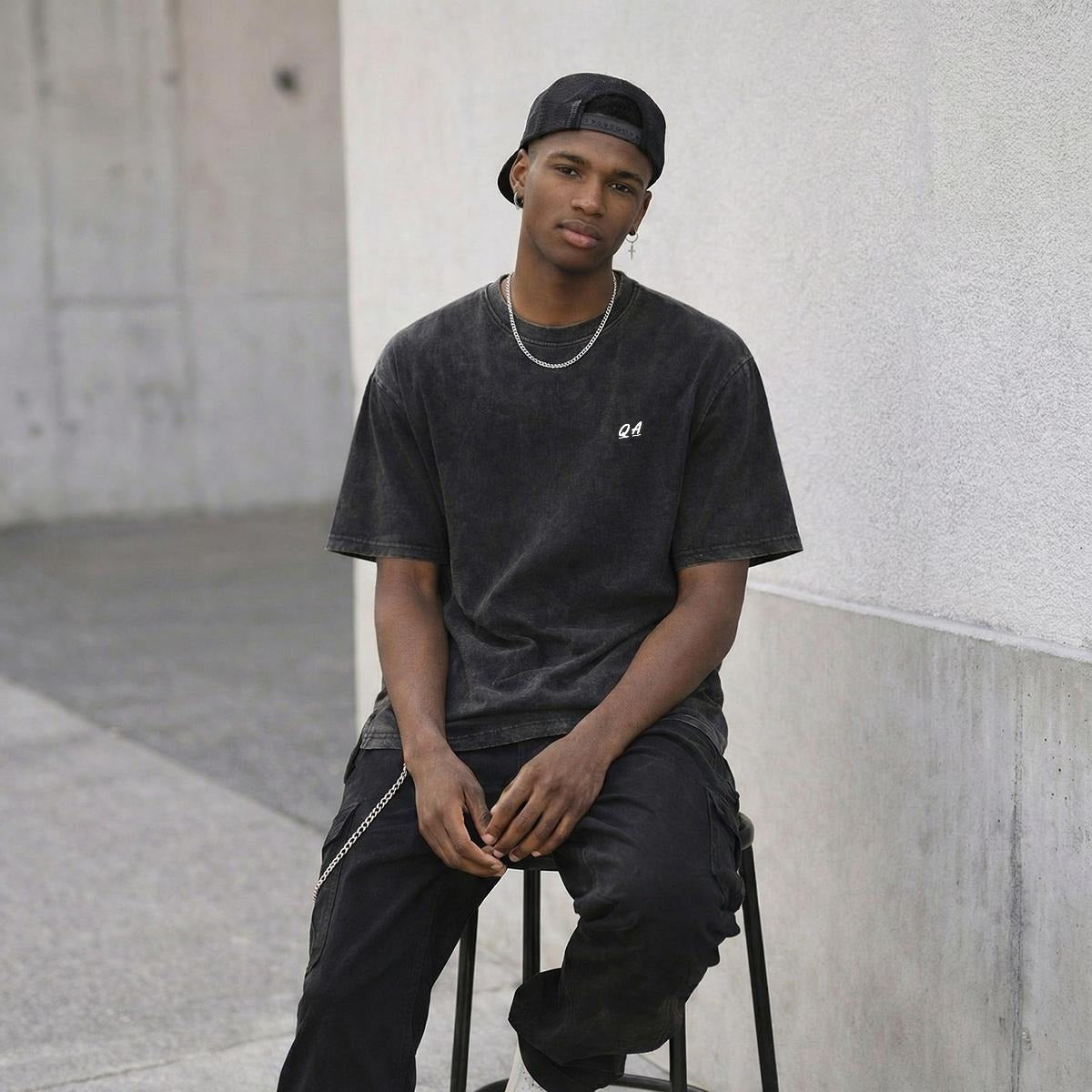 Yoycol vintage-washed drop shoulder T-shirt in 250GSM fabric, casual style, worn-in look with relaxed fit.