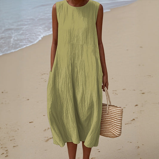 Women's Urban Cream Cotton Sleeveless Dress - Craftklart.store