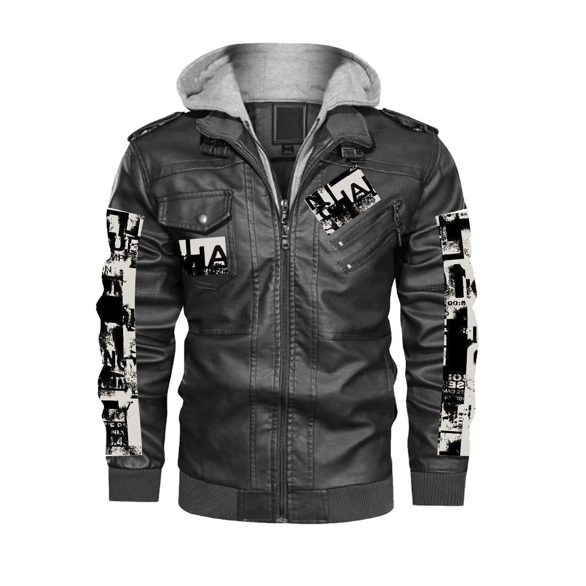 CKL Urban Print Men's Zip PU  Leather Jacket