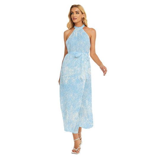Breeze All-Over Print Women's Wrap Hem Belted Halter Dress - Premium Dress from Craftklart Dropship - Just $38.04! Shop now at Craftklart.store