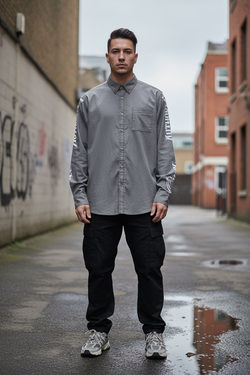 Craftklart men's slub cotton long-sleeve shirt with linen-feel fabric, featuring a casual streetwear style and relaxed fit.