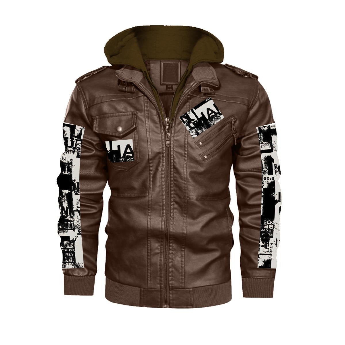 CKL Urban Print Men's Zip PU  Leather Jacket