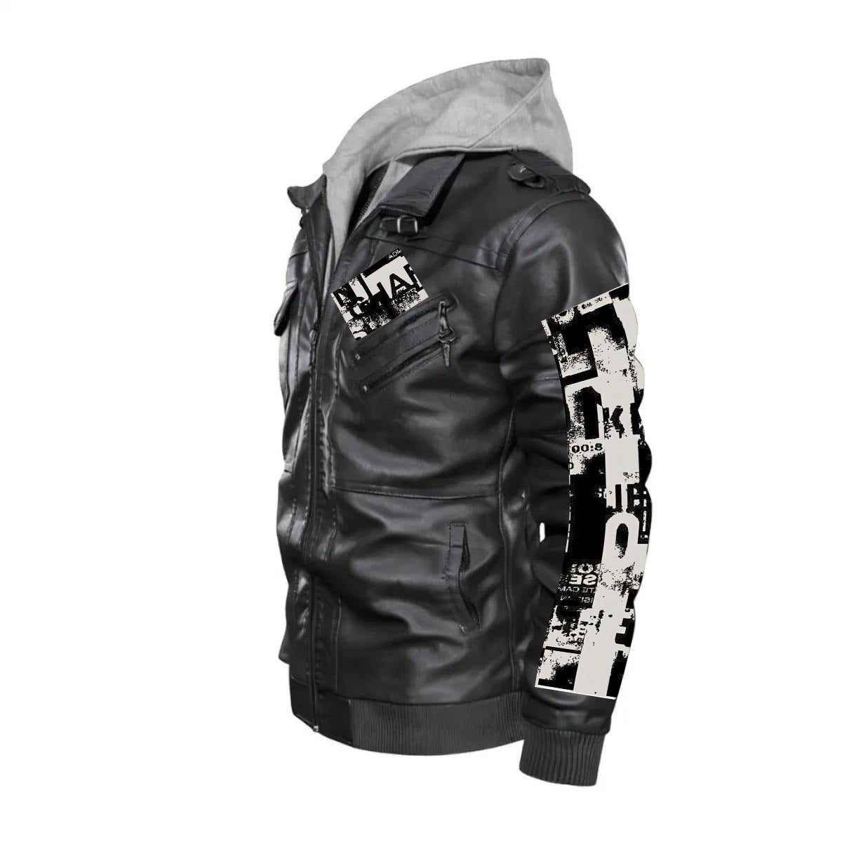 CKL Urban Print Men's Zip PU  Leather Jacket