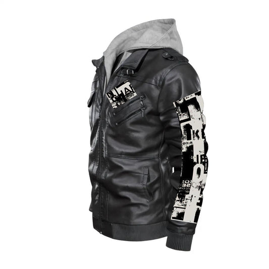 CKL Urban Print Men's Zip PU  Leather Jacket