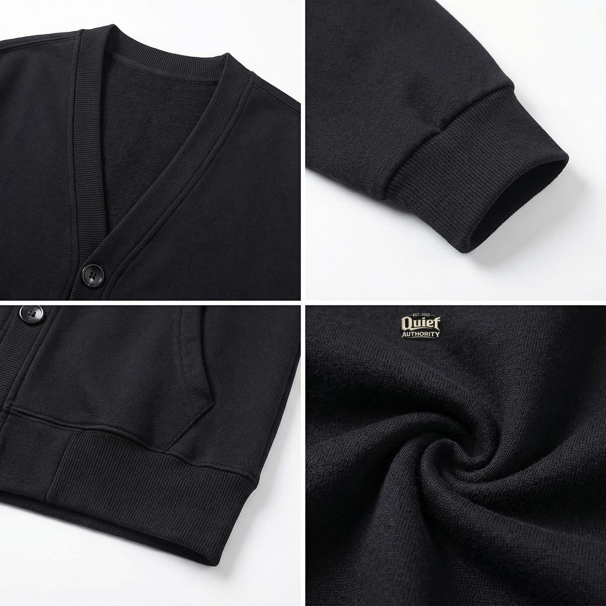 Craftklart men's button-front cotton cardigan jacket with 360GSM DTF print, urban streetwear style, shown in black with front buttons.