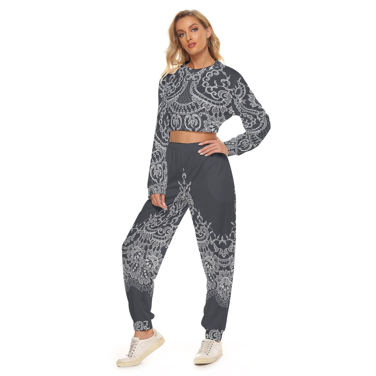 Craftklart Women's Crop 2 Sweatshirt Suit - Premium Sets from Craftklart.store - Just $38.98! Shop now at Craftklart.store