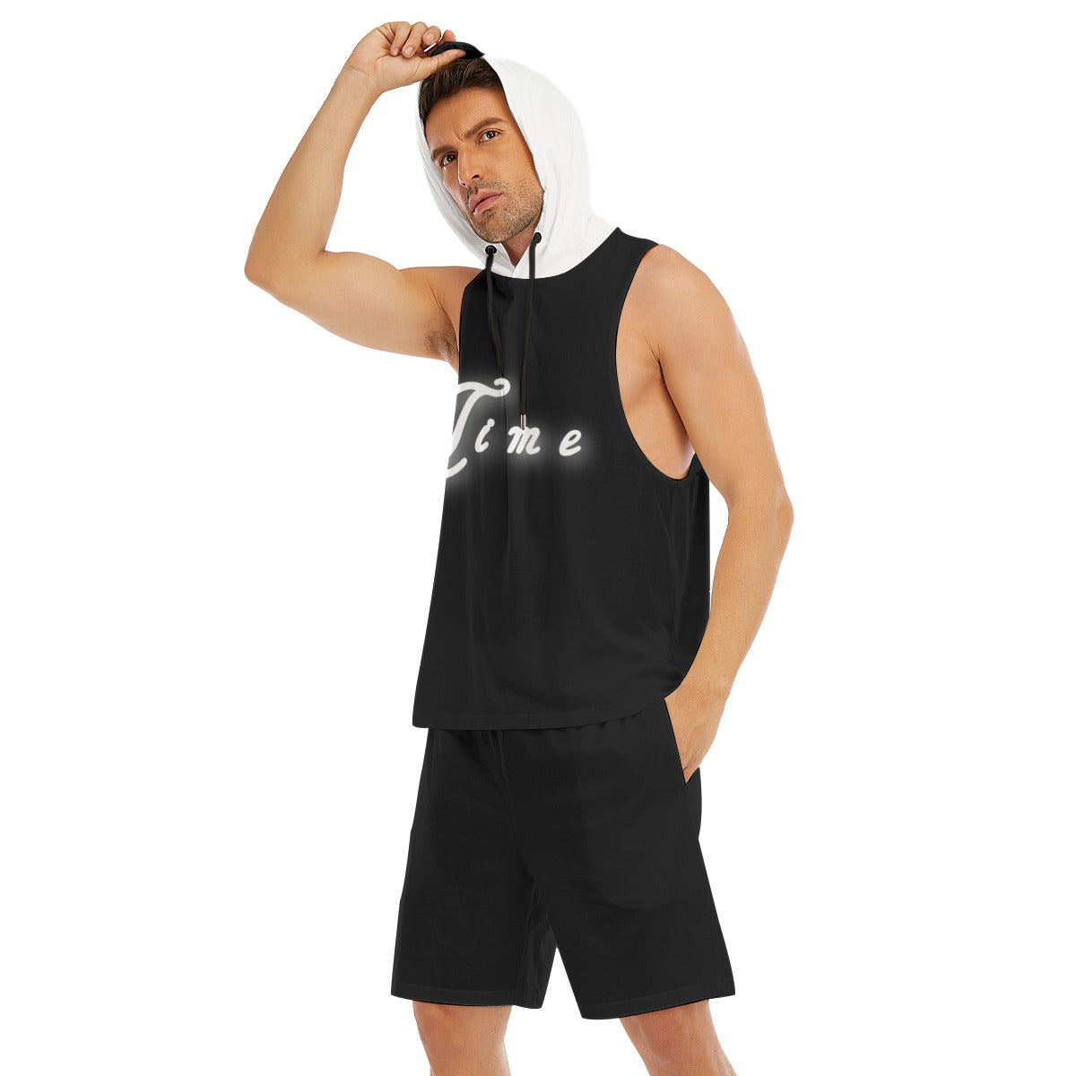 Men's Sleeveless Vest And Shorts Set Black/White - Premium Hoodie from Craftklart.store - Just $28.98! Shop now at Craftklart.store