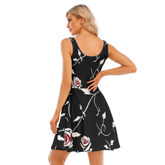 Black Flower All-Over Print Women's Tank Vest Dress - Premium Dress from Craftklart.store - Just $28! Shop now at Craftklart.store