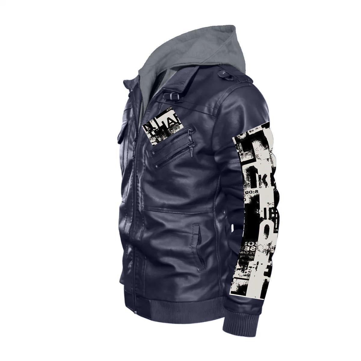 CKL Urban Print Men's Zip PU  Leather Jacket