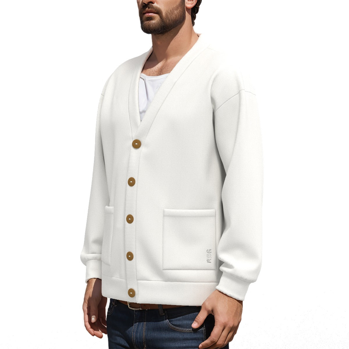 CKL (AOP) V-neck Knitted Fleece Cardigan With Button Closure - Premium Cardigan from Yoycol - Just $75! Shop now at Craftklart.store