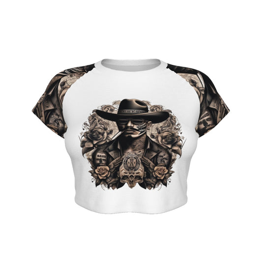 Women's Wanted All-Over Print Women's Raglan Cropped T-shirt - Premium T shirt from Craftklart.store - Just $16.99! Shop now at Craftklart.store