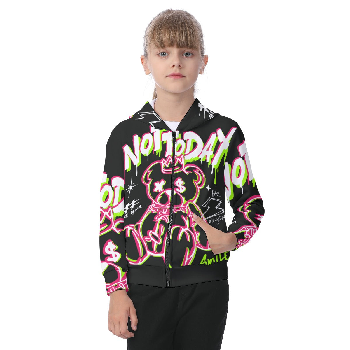 Not Today (AOP) Kid's Zip-up Hoodie With Patch Pocket - Premium Kids clothes from Craftklart.store - Just $48.38! Shop now at Craftklart.store