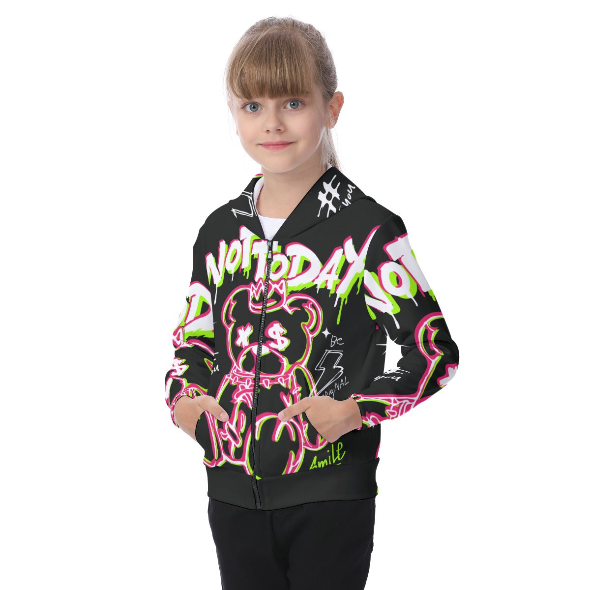 Not Today (AOP) Kid's Zip-up Hoodie With Patch Pocket - Premium Kids clothes from Craftklart.store - Just $48.38! Shop now at Craftklart.store