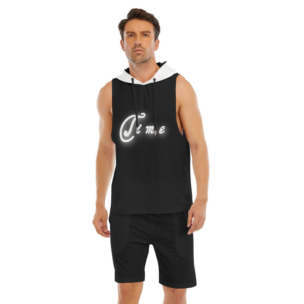 Men's Sleeveless Vest And Shorts Set Black/White - Premium Hoodie from Craftklart.store - Just $28.98! Shop now at Craftklart.store