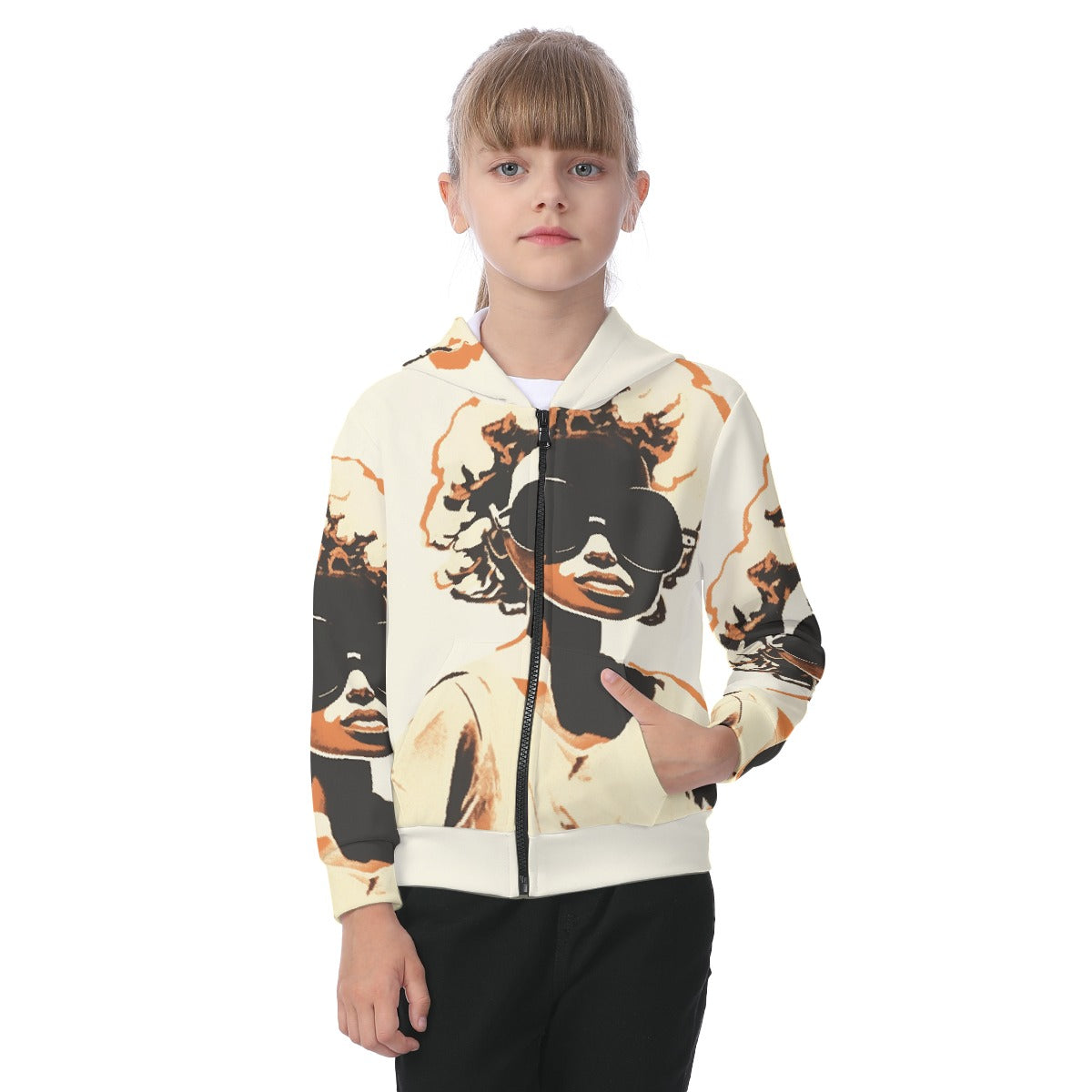 Urban Girl All-Over Print Kid's Zip-up Hoodie With Patch Pocket - Premium Hoodie from Craftklart.store - Just $36! Shop now at Craftklart.store