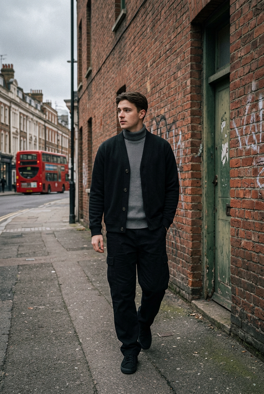 ODMPOD Formline Heavyweight Sweat Cardigan featuring a cozy fit and modern design, shown in a front view.