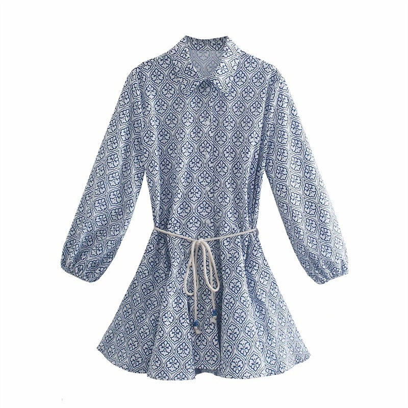 Loose Lapel Shirt Dress – Rope Belt Mini