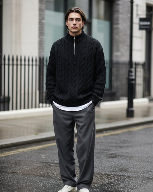 Craftklart Heavy Knit Half-Zip Sweater — Oversized Fit