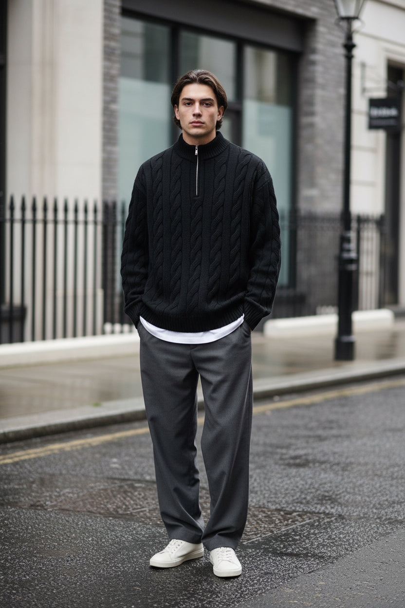 Craftklart Heavy Knit Half-Zip Sweater — Oversized Fit