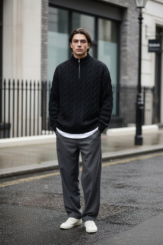 Craftklart Heavy Knit Half-Zip Sweater — Oversized Fit