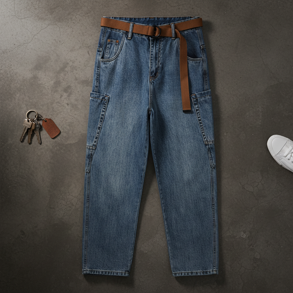 Unisex Loose-Fit Harem Cargo Denim Jeans