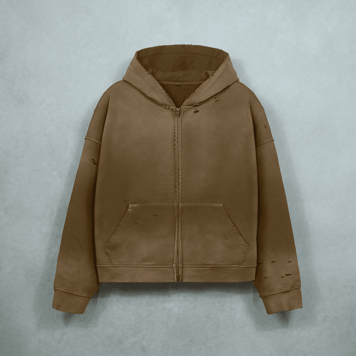 Distressed Zip-Up Hoodie — 420GSM