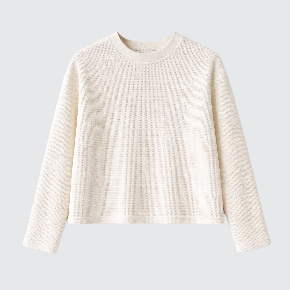 Unisex Heavyweight 290GSM 100% Cotton Waffle Knit Cropped Long Sleeve T-Shirt