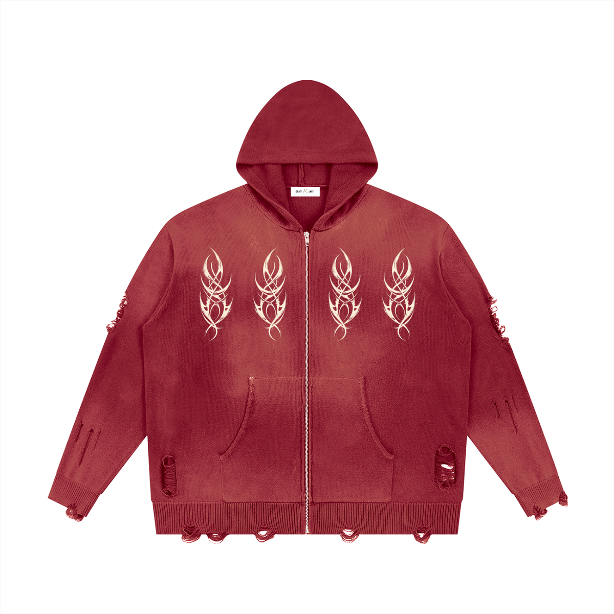 Unseen Distressed Full Zip Sweater