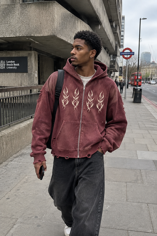 Craftklart Unseen Distressed Full-Zip Hoodie