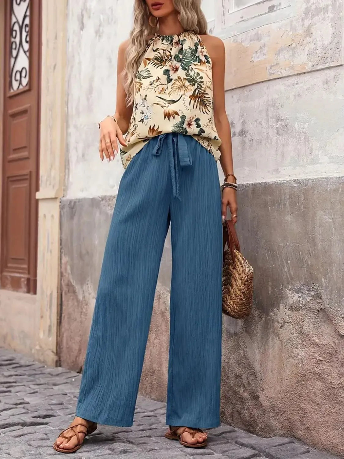 Printed Tank Top and Wide Leg Pants Set - Premium Set from Trendsi - Just $25.01! Shop now at Craftklart.store