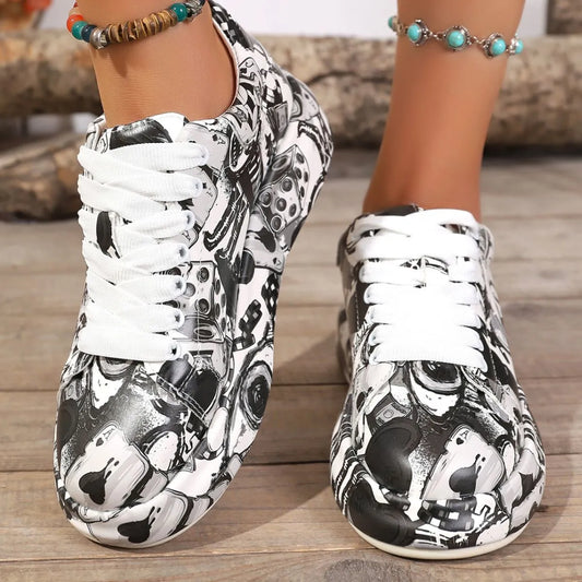 Abstract Print Lace Up Sneakers - Premium Sneakers from Trendsi - Just $41.35! Shop now at Craftklart.store