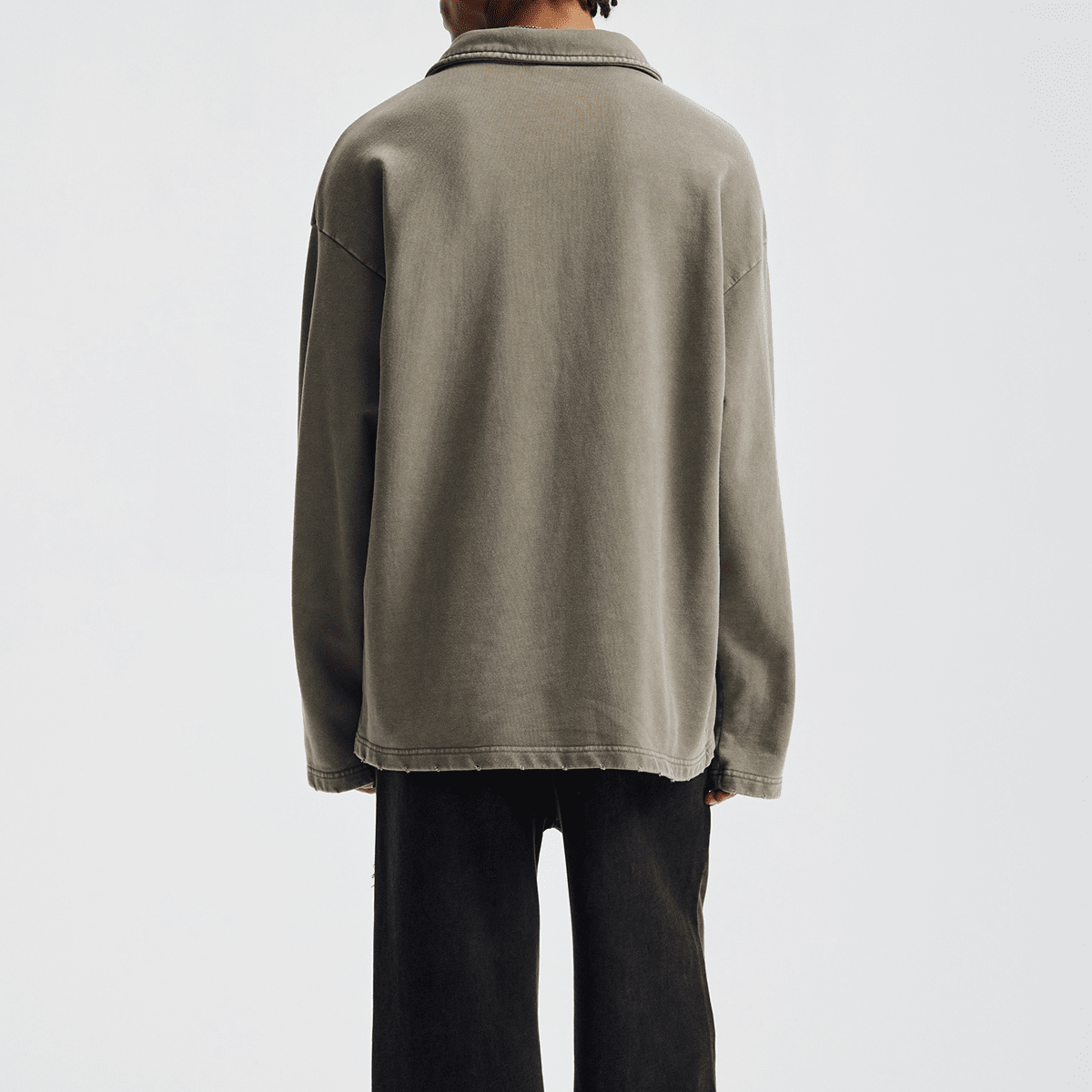 Urban Fashion & Streetwear oversized heavyweight long-sleeve shirt with a collared design, shown in black with a relaxed fit.