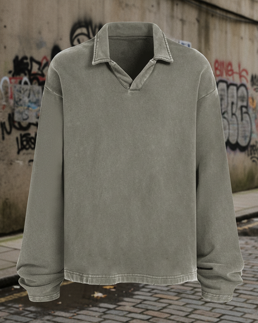 Oversized heavyweight long-sleeve shirt with a collar from Urban Fashion & Streetwear, featuring a relaxed fit and stylish design.