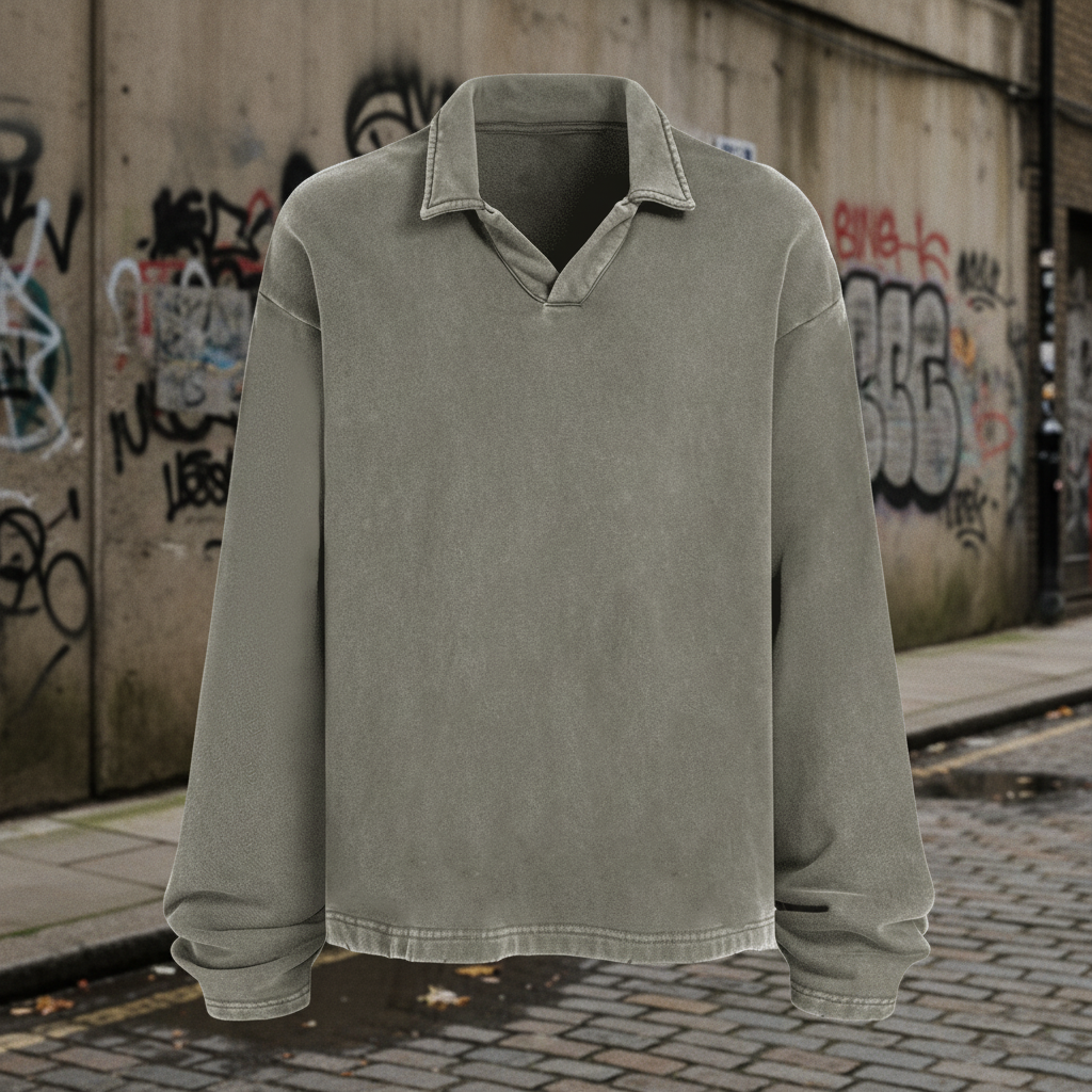 Oversized heavyweight long-sleeve shirt with a collar from Urban Fashion & Streetwear, featuring a relaxed fit and stylish design.