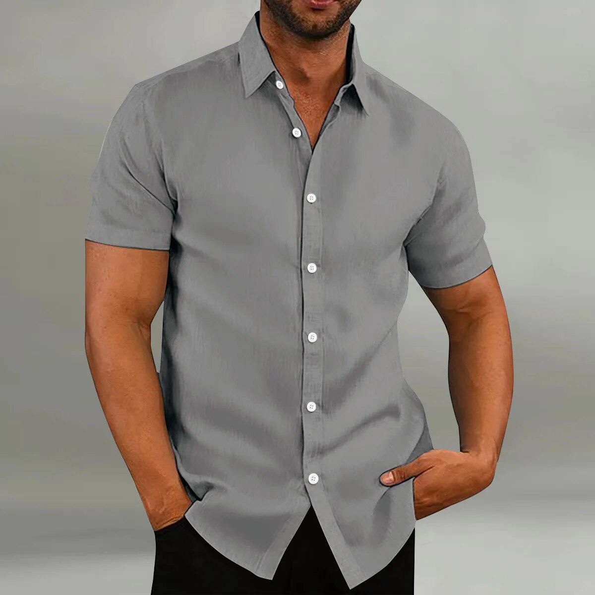 Mens Fashion Cotton and Linen Casual Loose Short Sleeve Shirt - Premium Shirt from Craftklart Dropship - Just $8.66! Shop now at Craftklart.store