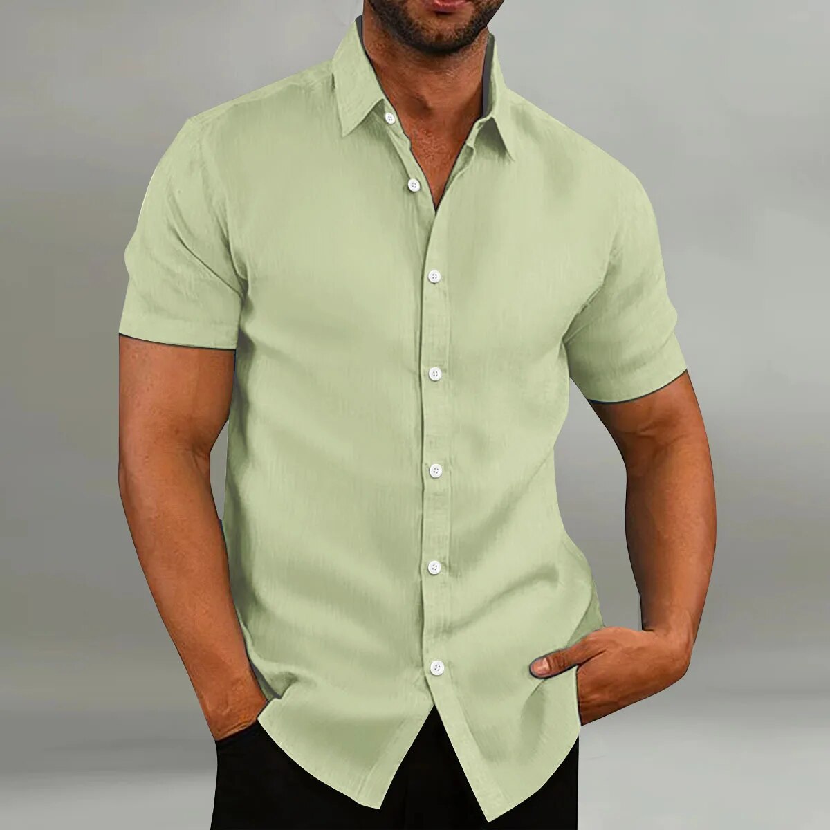 Mens Fashion Cotton and Linen Casual Loose Short Sleeve Shirt - Premium Shirt from Craftklart Dropship - Just $8.66! Shop now at Craftklart.store