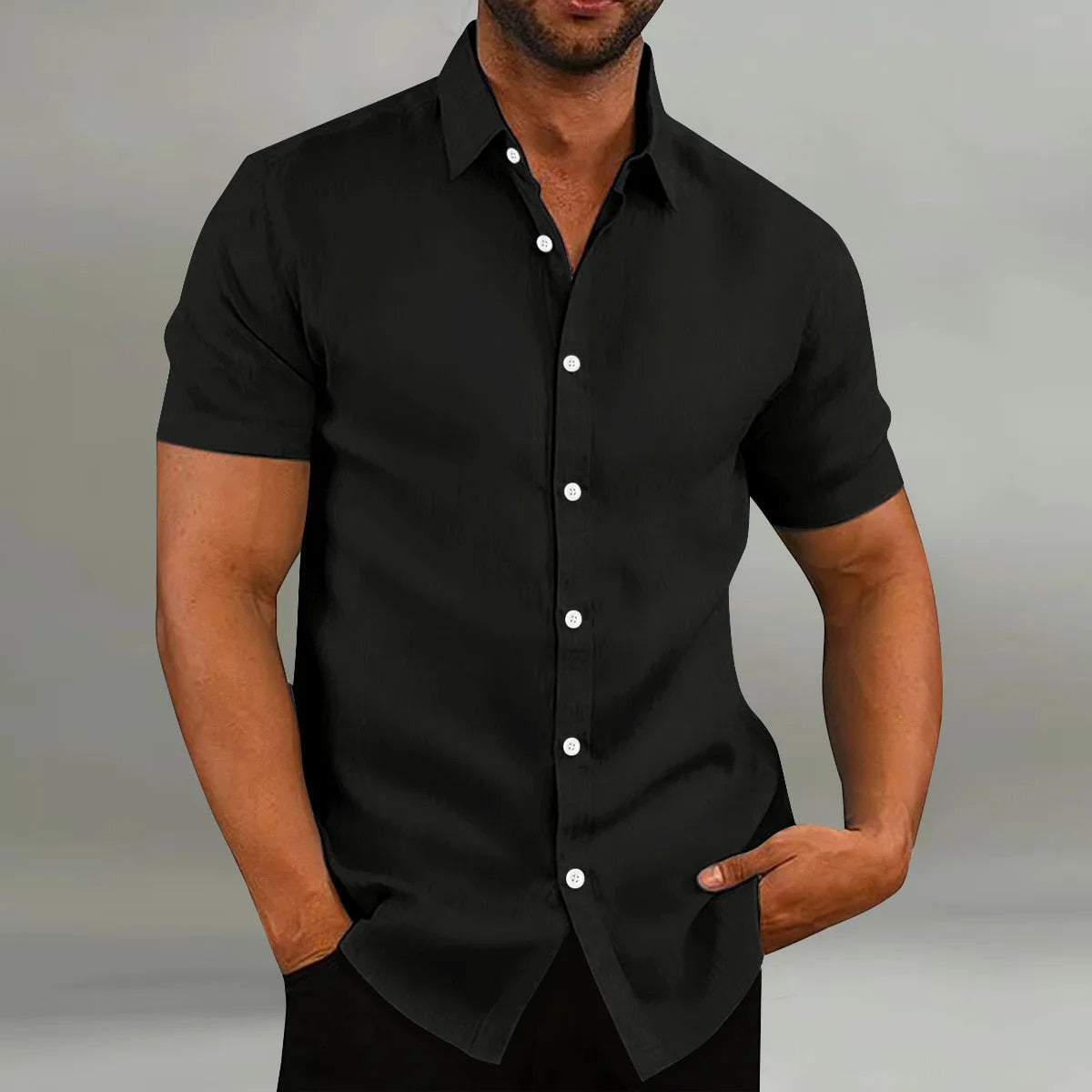 Mens Fashion Cotton and Linen Casual Loose Short Sleeve Shirt - Premium Shirt from Craftklart Dropship - Just $8.66! Shop now at Craftklart.store