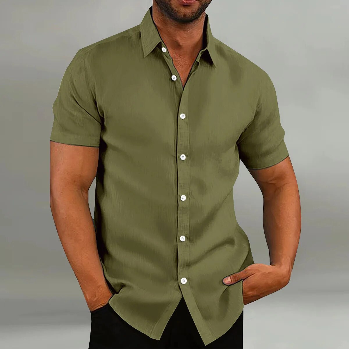 Mens Fashion Cotton and Linen Casual Loose Short Sleeve Shirt - Premium Shirt from Craftklart Dropship - Just $8.66! Shop now at Craftklart.store